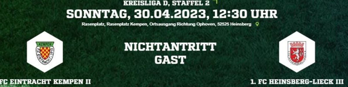 Eintracht II gewinnt kampflos gegen Heinsberg/Lieck III 