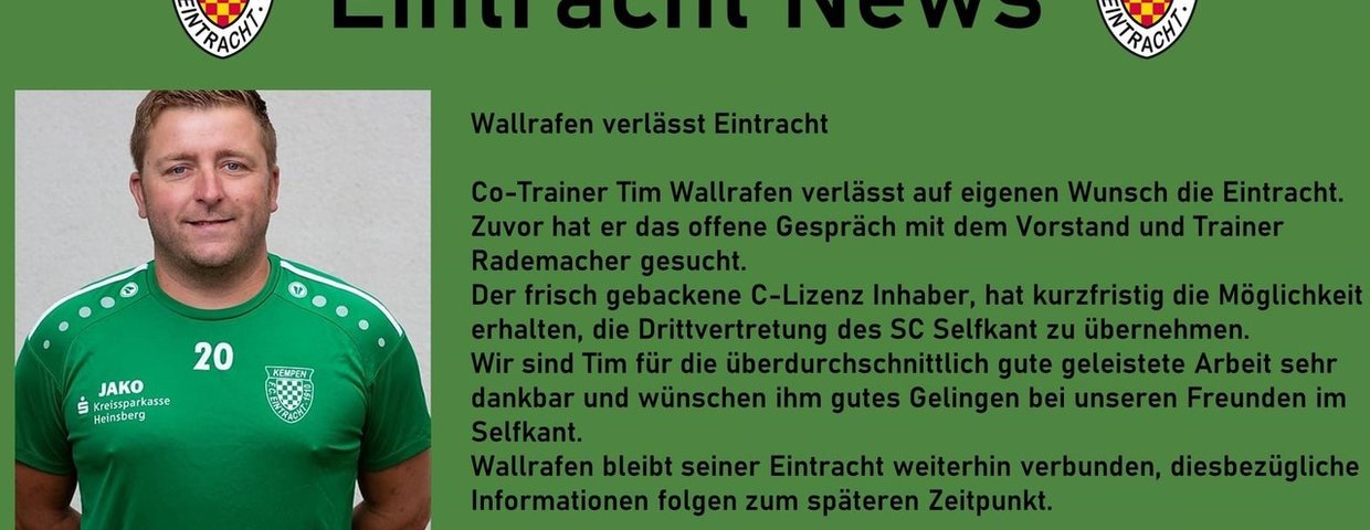 Co-Trainer Tim Wallrafen verlässt die Eintracht