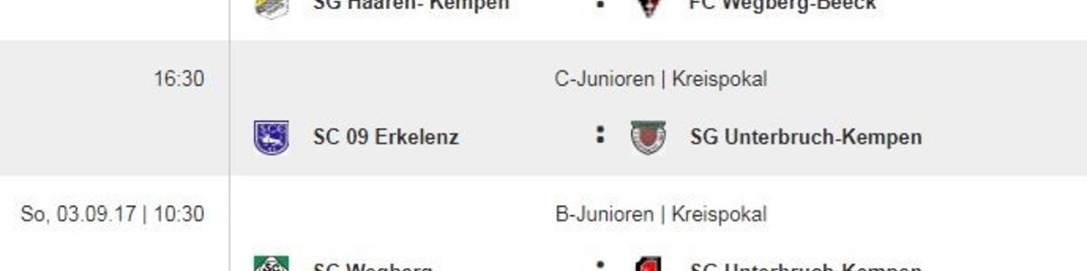 Auslosung Kreispokal Jugend - Spiele am 01. und 02.09.2017