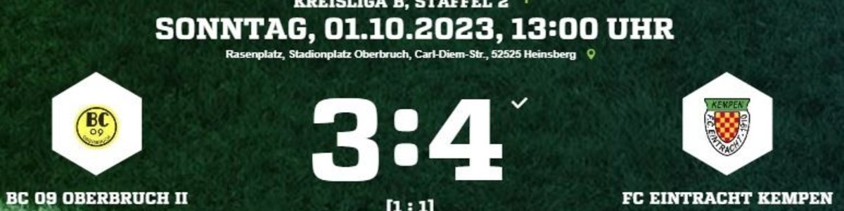 Eintracht I gewinnt beim Oberbrucher BC 09 II mit 4:3