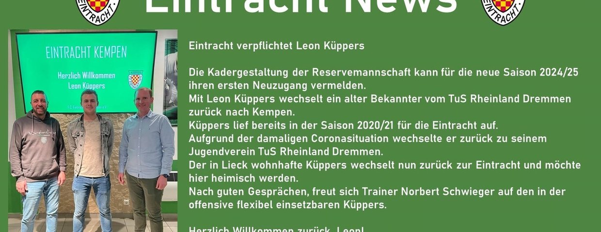Leon Küppers kehrt zurück zur Eintracht